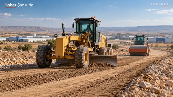 Sanayi bölgesi yakınındaki yol çalışmasını temsil eden iş makineleri